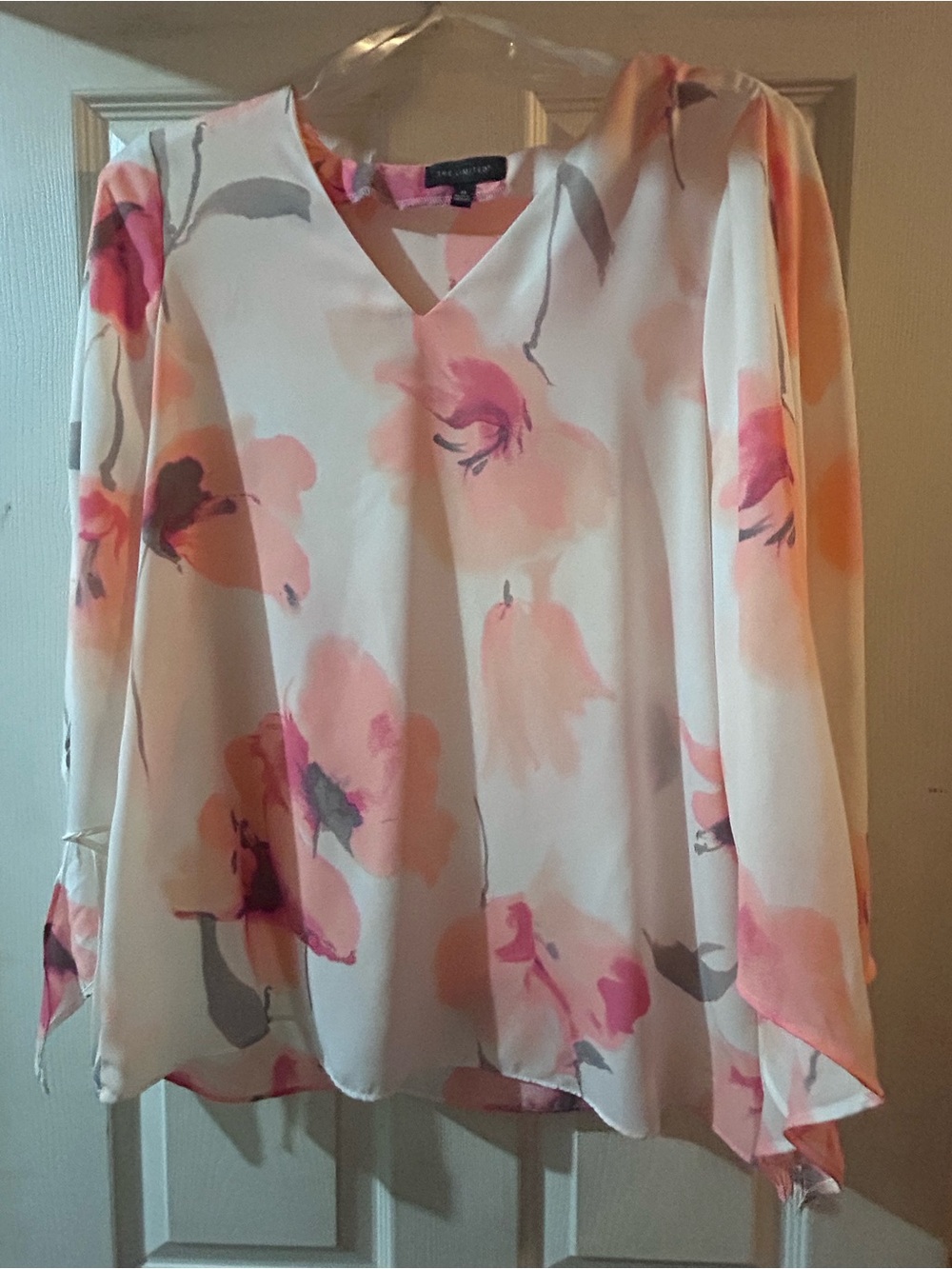 The Limited Floral V-Neck Chiffon Blouse - Pink & White